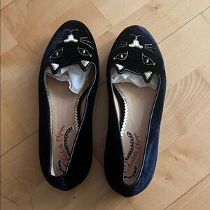 Charlotte Olympia Black Velvet Cat Loafers